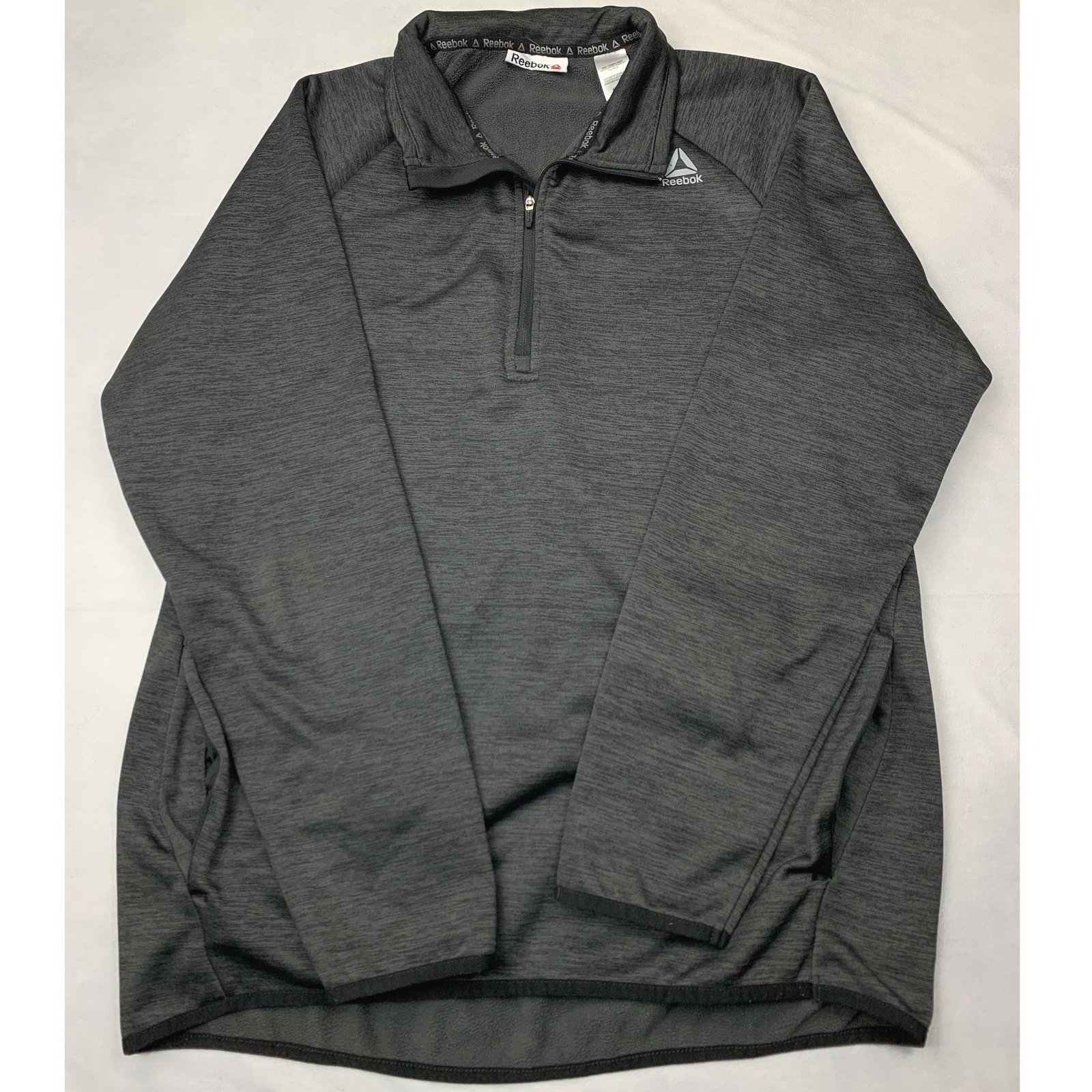 Reebok Mens Quarter Zip Fleece Pullover Charcoal Gray Heathered Athletic Size M
